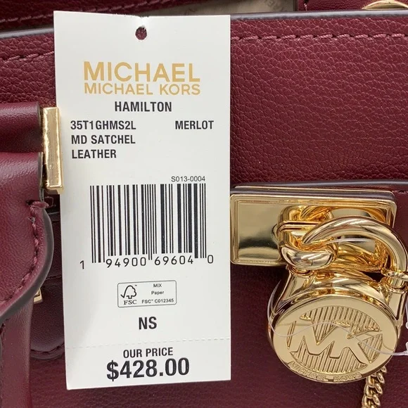 Michael Kors Hamilton Meidum Satchel Shoulder Crossbody Bag Merlot color NWT - Picture 16 of 16